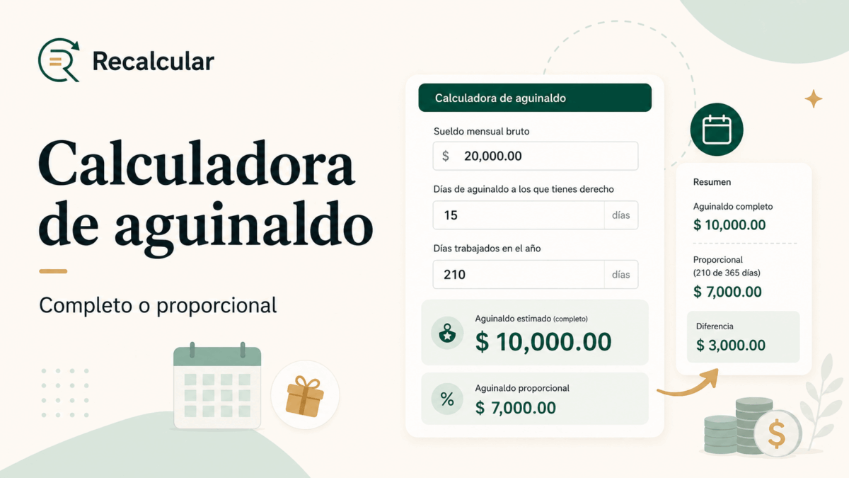 Calculadora de aguinaldo completo o proporcional según sueldo y días trabajados