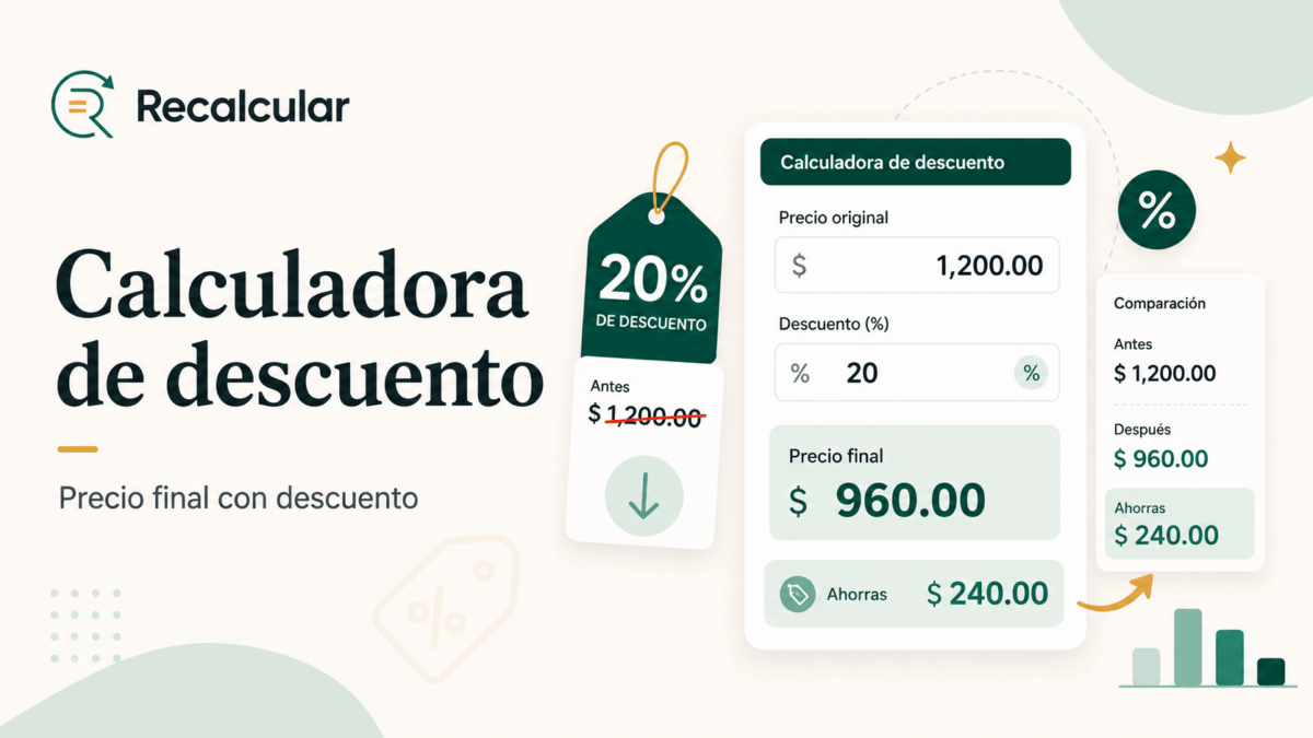 Calculadora de descuento para estimar precio final y ahorro