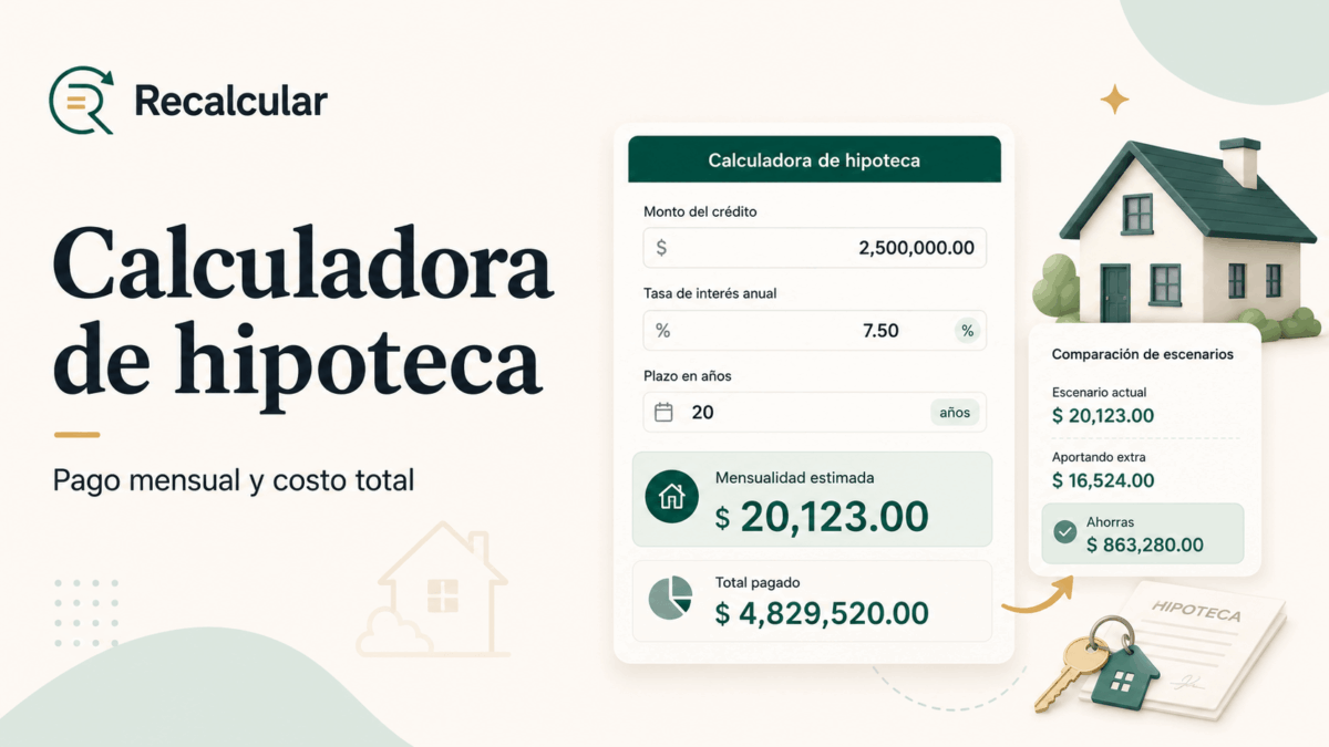 Calculadora de hipoteca para estimar pago mensual y costo total de vivienda
