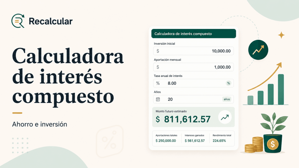 Calculadora de interés compuesto para estimar ahorro, inversión y crecimiento del dinero