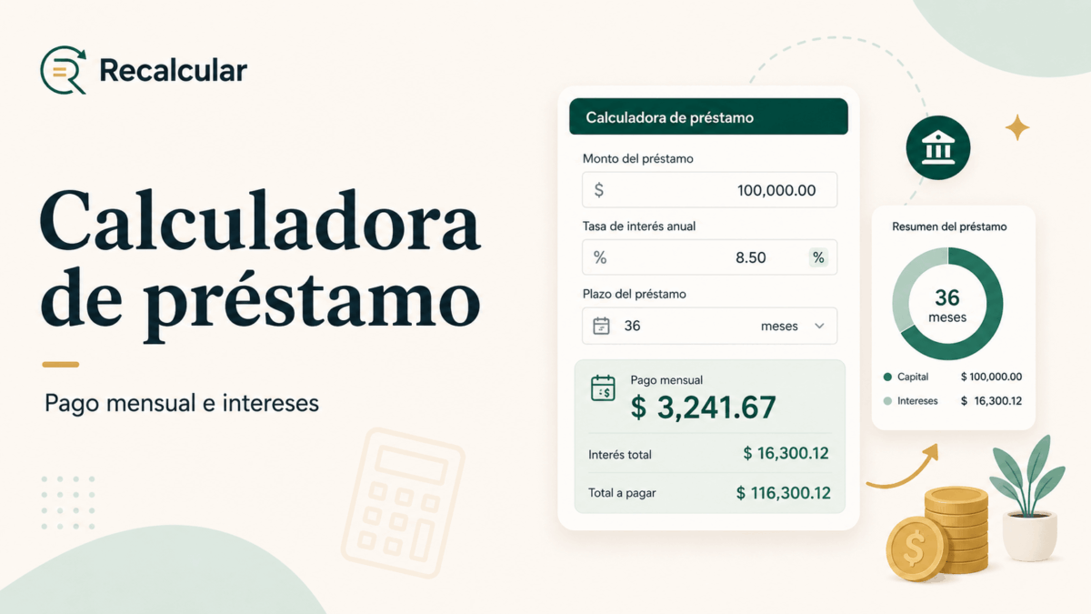Calculadora de préstamo para estimar pago mensual, intereses y total a pagar