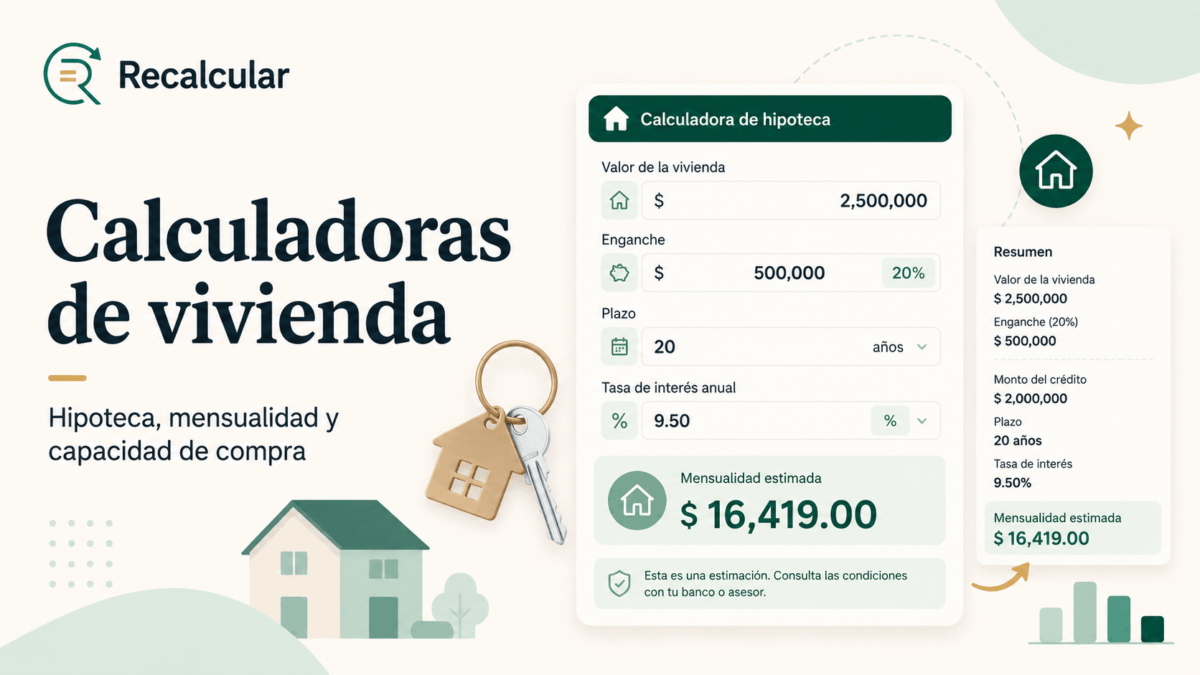 Calculadoras de vivienda para estimar hipoteca, mensualidad y capacidad de compra